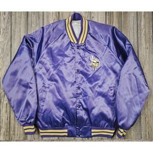Vintage Minnesota Vikings Chalk Line Satin Bomber Jacket Size XL NFL 80s 90s